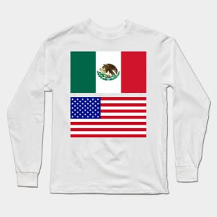 American and Mexican Flag Long Sleeve T-Shirt